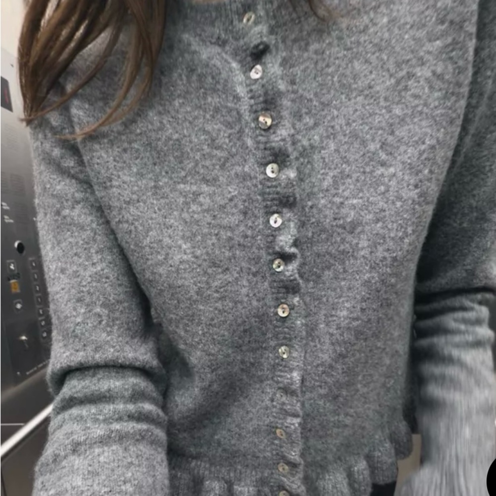 Gray Knit Cardigan Sweater